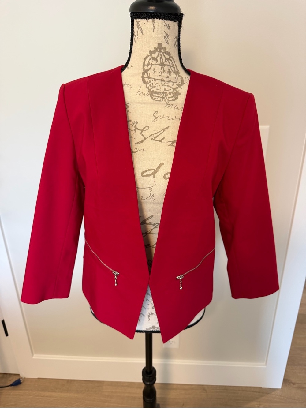 Express Women's Red Open-Front Blazer with Zip Pockets